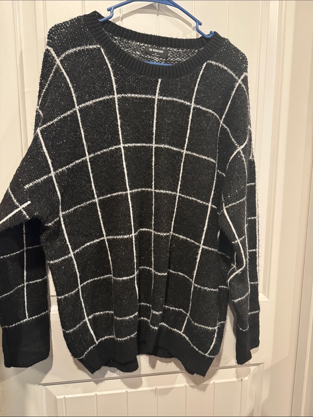 Blu Pepper Black Crewneck Sweater with White Windowpane Grid